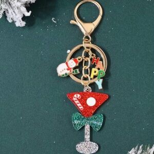 Christmas Glitter Martini Glass Bag Charm NWT